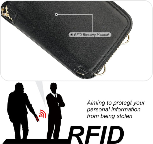 Bocasal RFID Blocking Wallet Case for iPhone 11, Adjustable Crossbody Zipper Purse Case Card Holder with Kickstand Detachable Wrist Strap, PU Leat...