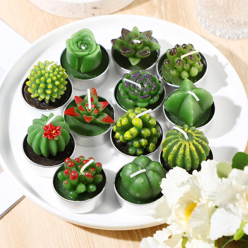 12 Pieces Cactus Tealight Candles Handmade Delicate Succulent Cactus Candles for Party Wedding Spa Home Decoration Gifts (Stylish Style)...