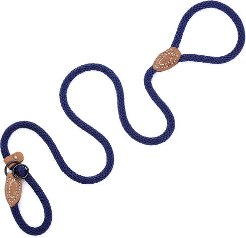 Mile High Life Slip Leads for Dogs | Heavy Duty Dog Training Leash | 6 Feet No Pull Slip Leashes w Leather Tip | Navy Rope Lead for Dogs Outside...