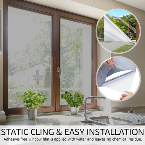 HIDBEA One Way Privacy Window Film, Daytime Privacy Sun Blocking Anti UV Reflective Window Film Heat Control Static Cling Window Tint Film for Hom...
