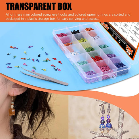 1101Pcs Colorful Mini Screw Eye Pins Kit, 4x8mm/5x10mm Small Metal Eye Screws, Eye Pins Hooks Eyelet Screw Threaded Clasps with Bent Tweezer for J...