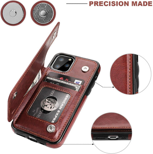 for iPhone 11 Pro Wallet Case with Card Holder,OT ONETOP PU Leather Kickstand Card Slots Case,Double Magnetic Clasp and Durable Shockproof Cover f...
