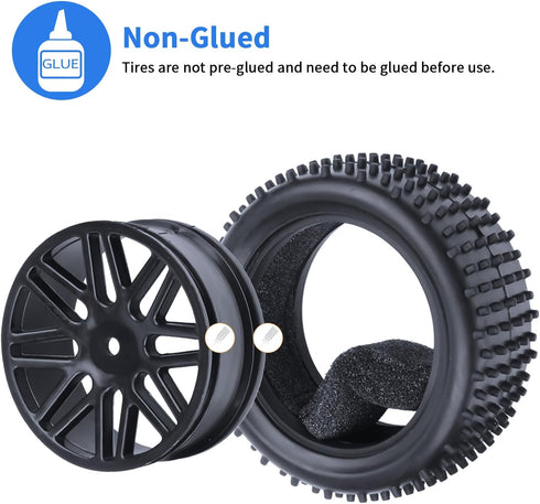 Hobbypark (4-Pack) 1/10 Scale Off Road Buggy Tires & Wheel Rims Set Front and Rear 12mm Hex Hubs with Foam Inserts for RC Hobby Car...