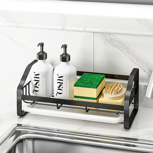 Sink Caddy, Sponge Holder for Kitchen Sink, Kitchen Bathroom Sink Organizer, 304 Stainless Steel Kitchen Countertop Organizer Soap Tray with Remov...