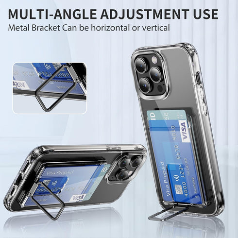 for MagSafe Card Holder, Magnetic Phone Wallet for iPhone 15/14/13/12 Series or All Magnetic Phone Case, with Metal Stand, Crystal Clear Not-Yello...