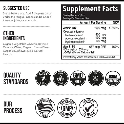 BioActive Vitamin B12 1000 mcg | Contains 3 BioActive B12 Forms Plus Methylfolate Cofactor - Methyl B12, Adenosyl B12 & Hydroxy B12 | Sublingual F...