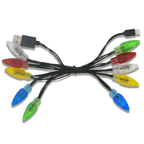 Christmas Light Phone Charging Cable Charger Cord USB-A to Light-ning 55"/10 LED Festive Bulb Cables Compatible with iPhone 5/6/7/8/13/14 Plus Pro...