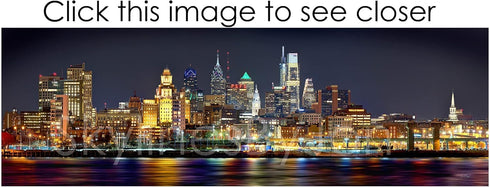 PHOTOSBYJON Philadelphia Skyline UNFRAMED Photo Print Night from East Color Philly City Downtown 11.75 inches x 36 inches Photographic Panorama Pr...