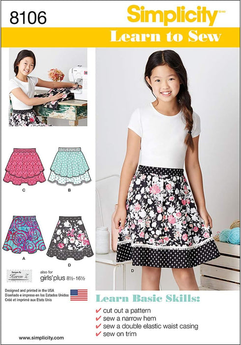Simplicity 8106 Easy to Sew Girl's Layered Skirt Sewing Pattern, Size 8-16...