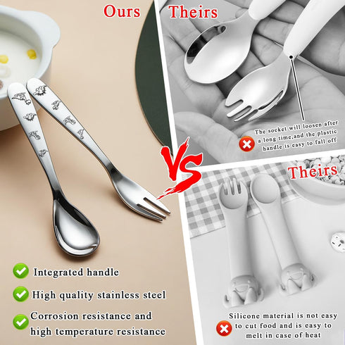 Toddler Utensils, 6 Pieces Stainless Steel Toddler silverware set, Kids Utensils Forks and Spoons, Mirror Polished Smooth Round Tableware and Dish...