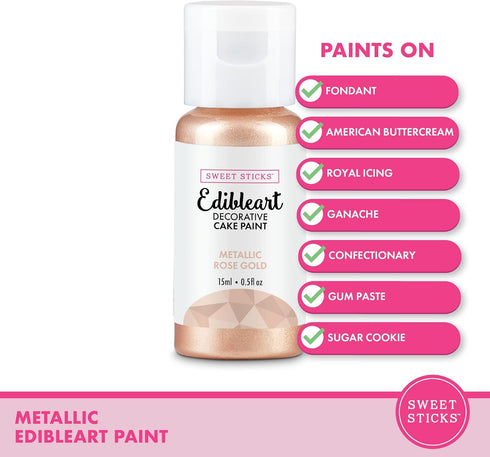 Sweet Sticks Edible Art Decorative Cake Paint 0.5 Ounce (15 Milliliters), Metallic Rose Gold...