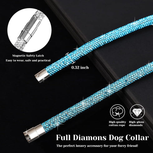 Stylish and Luxurious Diamond Dog Collar,Magnetically Absorbent Clasp,Full Diamond Design,Perfect for Wedding and Everyday Walking - Blue Diamons ...
