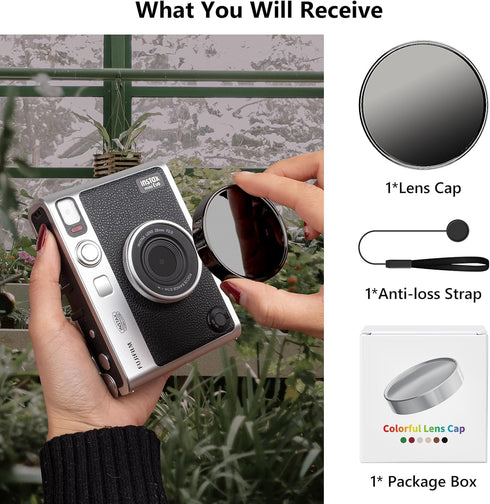 MUZIRI KINOKOO Lens Cap for Fuji Instax Mini EVO Instant Camera, Premium Plastic Mini EVO Lens Cover in Flocking Internal with Anti-Loss Rope - Bl...