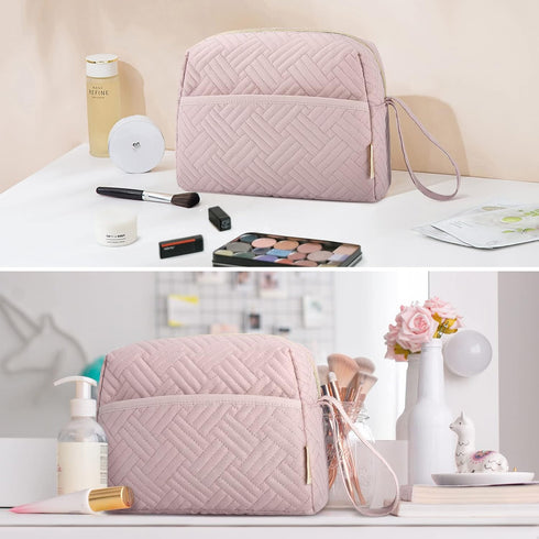 BAGSMART Travel Makeup Bag, Cosmetic Bag Make Up Pouch Small Travel Zipper Pouch,Water-resistant Toiletry Bag,Makeup Organizer Bag for Women,Pink...