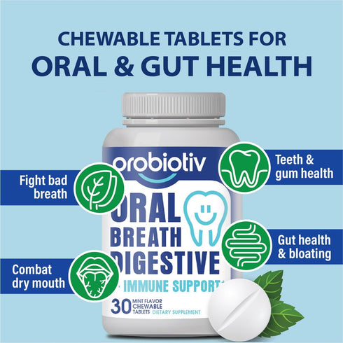 Oral Probiotics for Mouth Bad Breath 5 Billion CFU – Chewable Dental Probiotic for Teeth and Gums & Fresh Breath, Combats Dry Mouth, Halitosis & S...