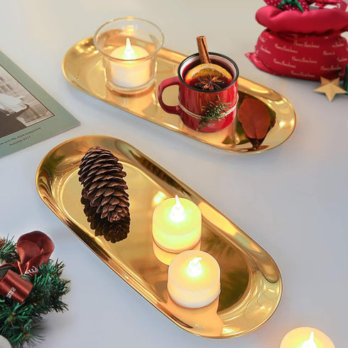 2PACK Gold Tray for Decorative, Vanity Tray for Bathroom, Kitchen Sink Tray for Countertop, Stainless Steel Jewelry Dish Trinket Tray, Perfume Rin...