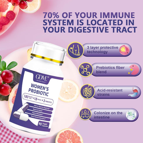 Probiotics 180 Billion CFU 18 Strains Contains Organic Prebiotic Cranberry Probiotic Supplement Digestion Immunity for Women's Health,Non Soy Glut...