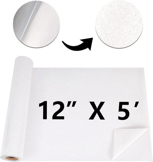 RENLITONG White Glitter HTV Heat Transfer Vinyl Rolls - 12 Inch x 5 feet Iron on Vinyl for T-Shirt and Silhouette, Easy to Cut & Weed for Heat Tra...