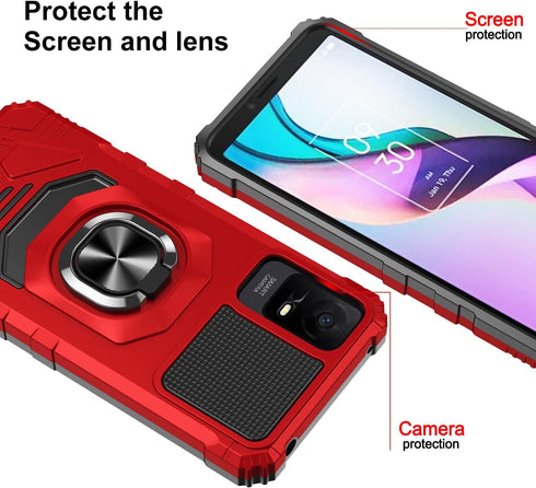 for TCL ION X Case,TCL ION V Phone Case with Tempered Glass Screen Protector,Military Grade Heavy Duty Shockproof Protective Cover,with Ring Kicks...