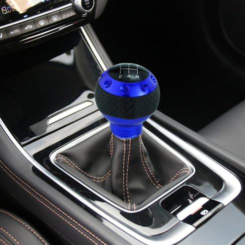 Abfer Leather Shift Knob 5 Speed Car Gear Shifter Knobs Round Stick Shifting Lever Fit for Most Vehicle, Blue...