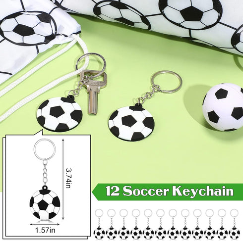 48 Pcs Soccer Party Favors Supplies, 12 Soccer Silicone Bracelet 12 Soccer Drawstring Treat Bag 12 Mini Soccer Stress Ball and 12 Soccer Keychains...