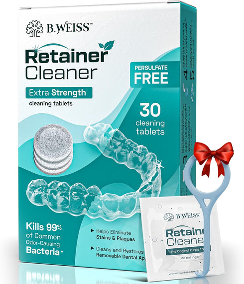 Retainer Cleaner Tablets -Persulfate Free- Invisalign cleaner Remove Odors Discoloration Stains & Plaque, 1 Month Supply, Night Guard Cleaner, den...