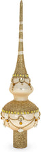 Dimensional Roses on Sparkling Beige Mouth Blown Glass Christmas Tree Topper 11 Inches...