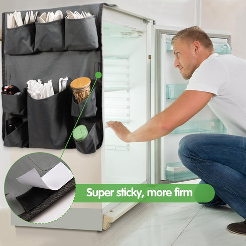 Extended Mini Fridge Caddy Organizer - 55" x 16.5" Back to School Dorm and Office Over the Fridge Storage Organizer with 11Pockets for Flatware Dr...
