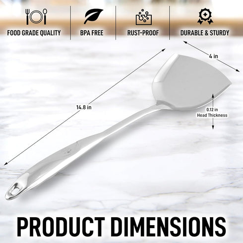 Zulay Kitchen Wok Spatula - Wok Utensils - Stainless Steel Metal Wok Spatula - Wok Accessories - Wok Tools for Cooking - Kitchen Wok Spatula - Met...