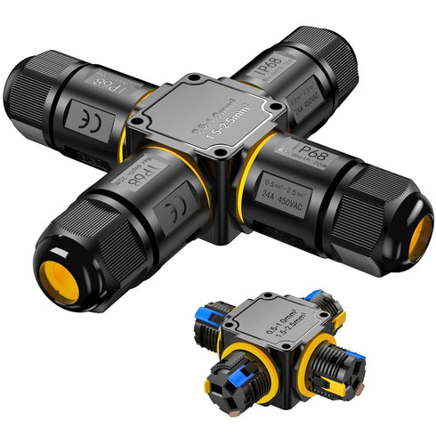 IP68 Waterproof Cable Connector Outdoor, 4 Way Waterproof Junction Box Outdoor Cable Connector, 3 Pins wires Screwless,Extension Electrical Cable ...