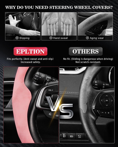2Pcs Steering Wheel Cover Anti-Skid Segmented Car Accessories for Girls and Women?Leather Universal Fit Car Steering Wheel Cover (Pink)...