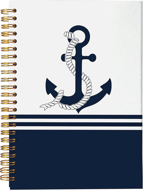 Navy Nautical Anchor Rope Ship Steering Wheel Lined Spiral Journal Notebook 8.3×5.5 Inches Hardcover College Ruled Notebook for Work Note Taking J...