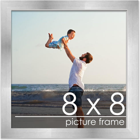 8x8 Frame Silver Pewter Wood Picture Square Frame - Picture Frame Includes UV Acrylic, Foam Board Backing, & Hanging Hardware Included...