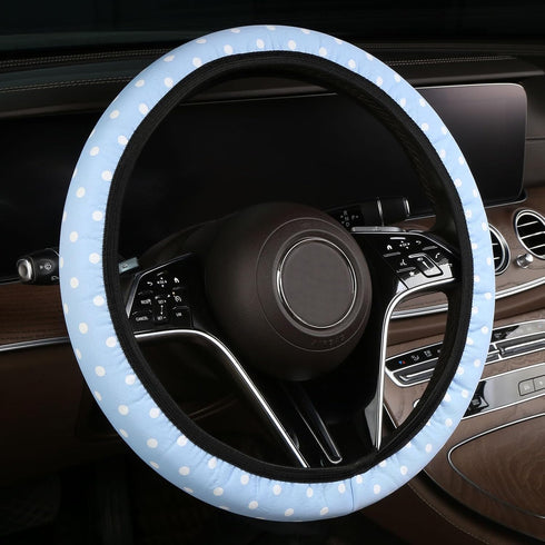 Cxtiy Cute Steering Wheel Cover - Girly Playful Polka Dots Design Thin & Lightweight Blue Car Accessories for Women Fits 14-16 Inch...