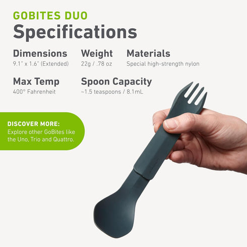 ?GoBites Duo and Bio Duo Travel Silverware, Full Size Portable Fork & Spoon, Reusable Utensil Set, PC and BPA-free, Food-Safe Nylon or Plant-Based...