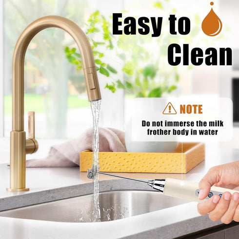 Beige Milk Frother Wand for Coffee, Frother Handheld Rechargeable Electric Whisk with 3 Heads 3 Speeds Drink Mixer Coffee Frother Foam Maker For L...
