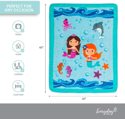 EVERYDAY KIDS Toddler Throw Blanket - 30" by 40" - Mermaids Undersea Adventure - Super Soft, Plush, Warm and Comfortable...