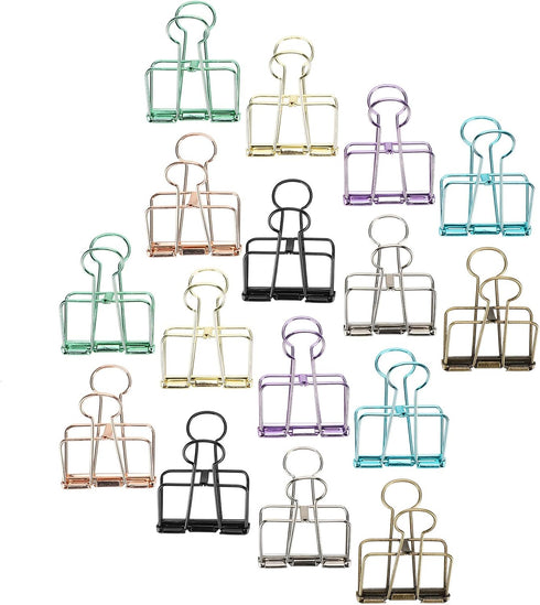 16pcs Binder Clips, Colorful Hollowed Metal Binder Clips Multicolor Paper Binder Clips Metal Paper Clips Iron Wire Paper Clamps for Office Supplie...