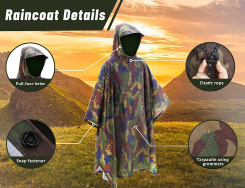TOMSHOO Multifunctional Raincoat with Hood Hiking Cycling Rain Cover Lightweight Poncho Rain Coat Outdoor Camping Tent Mat...