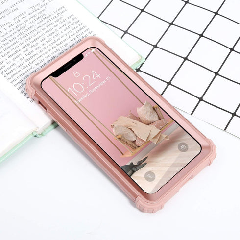 IDweel for iPhone XR Case with Tempered Glass Screen Protector for Women, 3 in 1 Shockproof Slim Hybrid Heavy Duty Hard PC Cover Soft Silicone Bum...