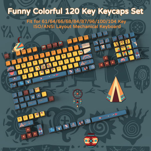 120 Key PBT Pudding Keycap Set ASA Profile with Transluscent PC Layer Dye-Sub Aboriginal Theme for 61/68/84/87/100/104Key TKL Cherry MX Gateron Ka...
