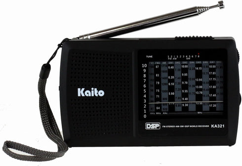Kaito KA321 Pocket-Size 10-Band AM/FM Shortwave Radio with DSP (Digital Signal Processing), Black...