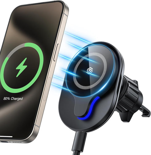 Magnetic Wireless Car Charger, 15W Fast Charging Phone Holder for Mag-Safe Car Mount, 360° Rotation Car Phone Holder Air Vent Compatible with iPho...