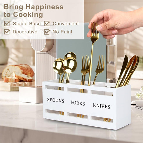 Ayiaren Wooden Silverware Cutlery Holder White Flatware Caddy Kitchen Utensils Holder for Party Wood Silverware Organizer Storage for Table Counte...