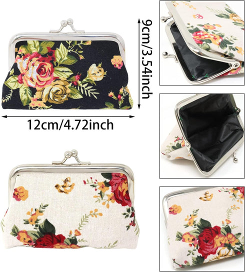 Honbay 4PCS Canvas Floral Rose Flower Coin Purse Kiss Lock Change Purse Vintage Trinkets Pouch Small Women Wallet Clutch Purse...