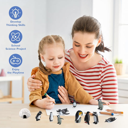11PCS Realistic Penguin Figurines Toy Playset Mini Penguin Action Figures Polar Animal Educational Toy Penguin Cake Topper Decoration Christmas Bi...
