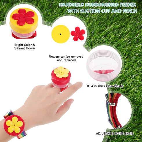 Zopeal 4 Pieces Hummingbird Wrist Feeder for Outdoor Hummingbird Hand Feeder Feeding Perch Hand Feed with Adjustable Strap Flower Hand Held Mini H...