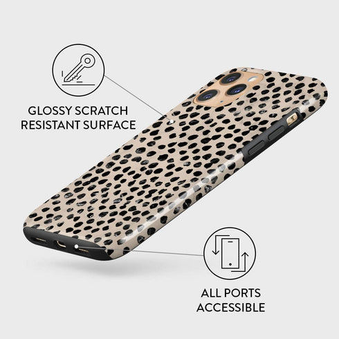 BURGA Phone Case Compatible with iPhone 11 PRO - Hybrid 2-Layer Hard Shell + Silicone Protective Case -Black Polka Dots Pattern Nude Almond Latte ...