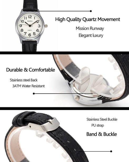 Top Plaza Womens Leather Watch,Fashion Casual Dress Watches,Roman Numerals Quartz Ladies Black Wrist Watch...