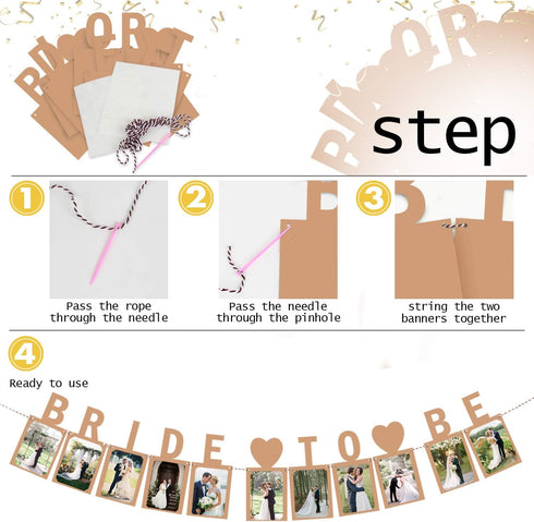 Bride to Be Photo Banner - Kraft Wedding Sign Engagement Bridal Shower Party Decoration Supplies...